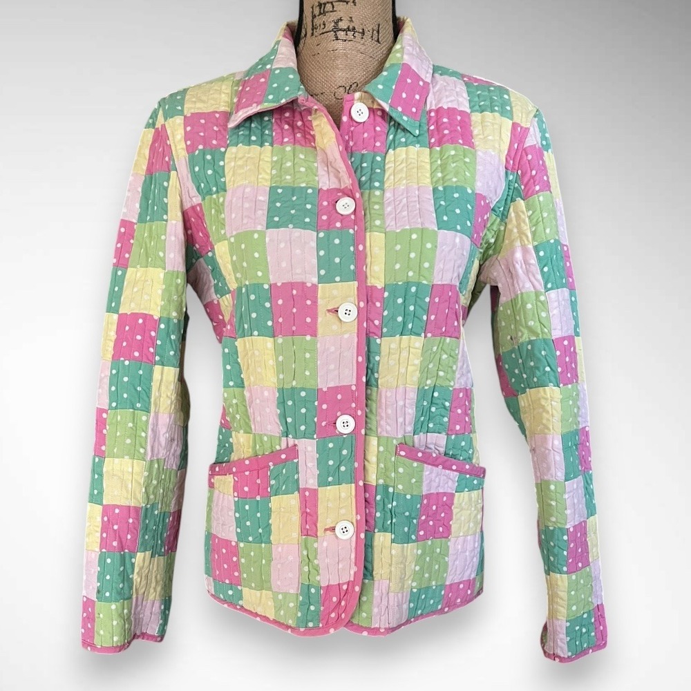 DAVID BROOKS Vintage Colorful Reversible Patchwork Quilted Jacket Small | EUC‎